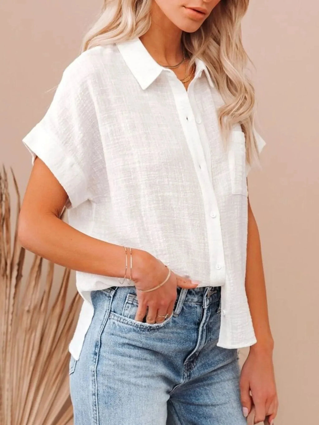 Full Size Button Up Short Sleeve Shirt Plus Size