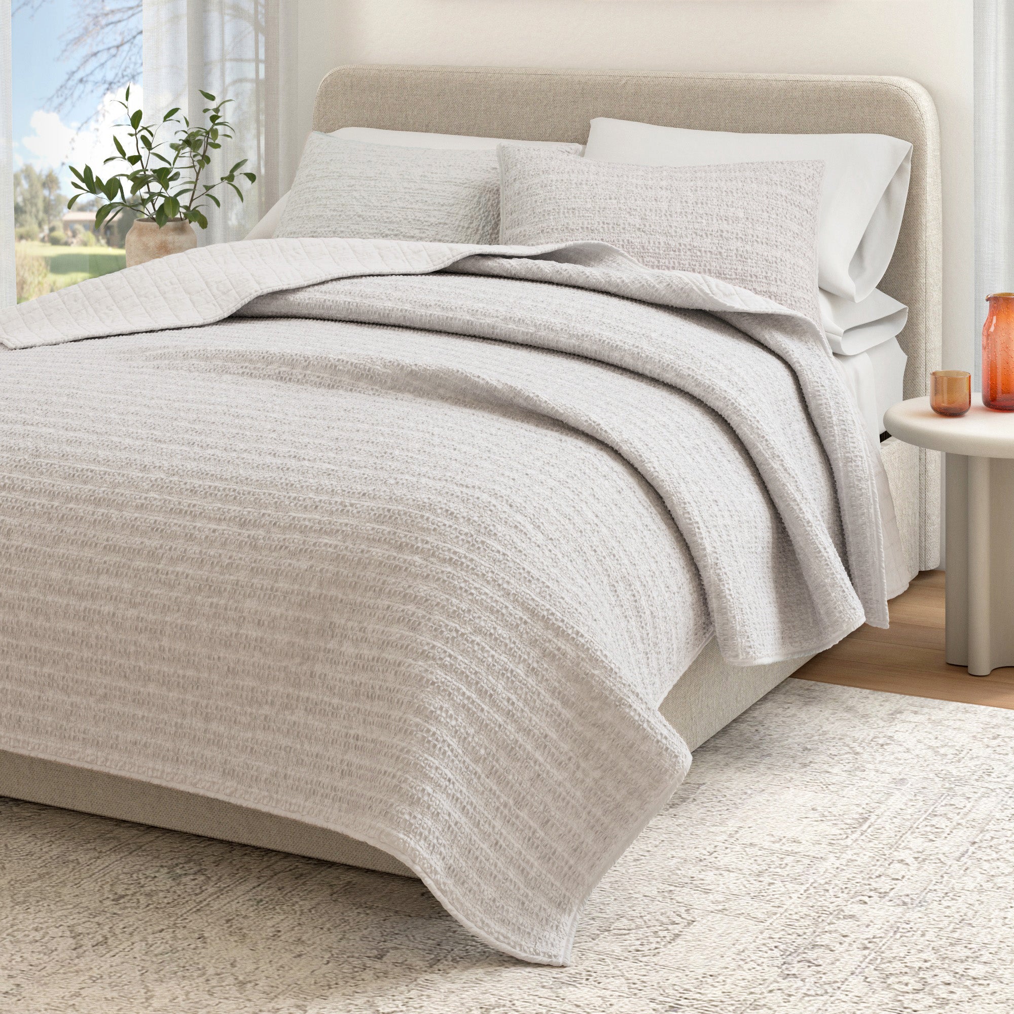 100% Cotton Honeycomb Waffle Garment Washed Quilt Set - Genevieve Collection - Rustic Avenue