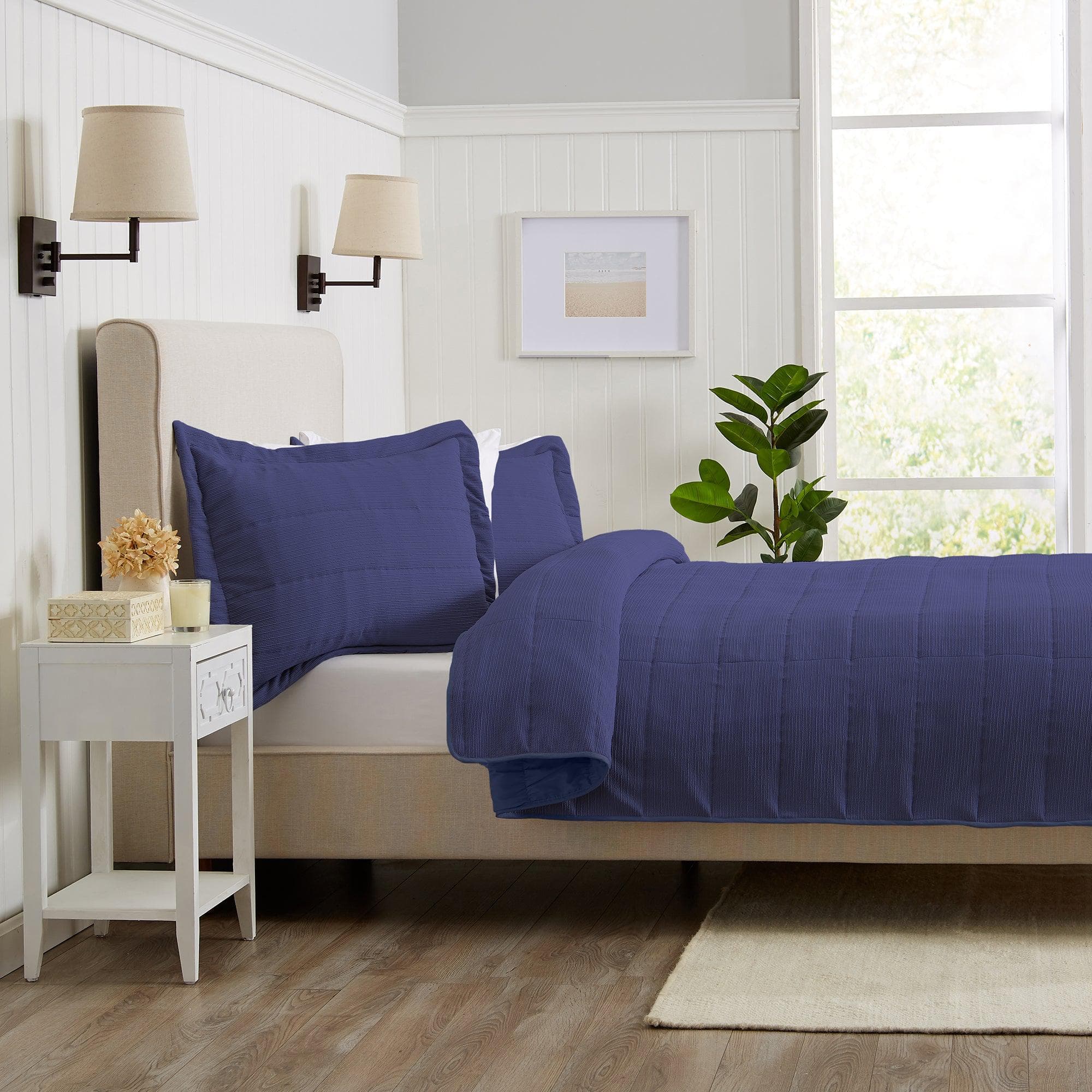 3 Piece Textured Striped Quilt Set - Ellie Collection - Rustic Avenue