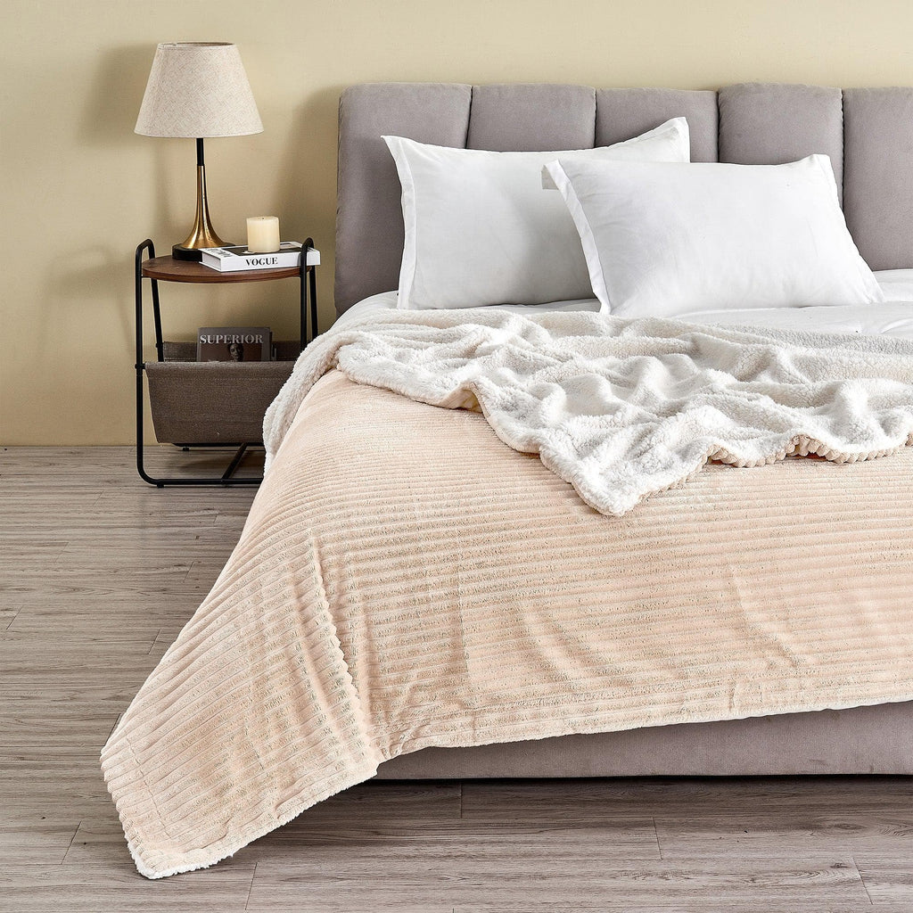 Ribbed Sherpa Throw Blanket - Corduroy Collection - Rustic Avenue