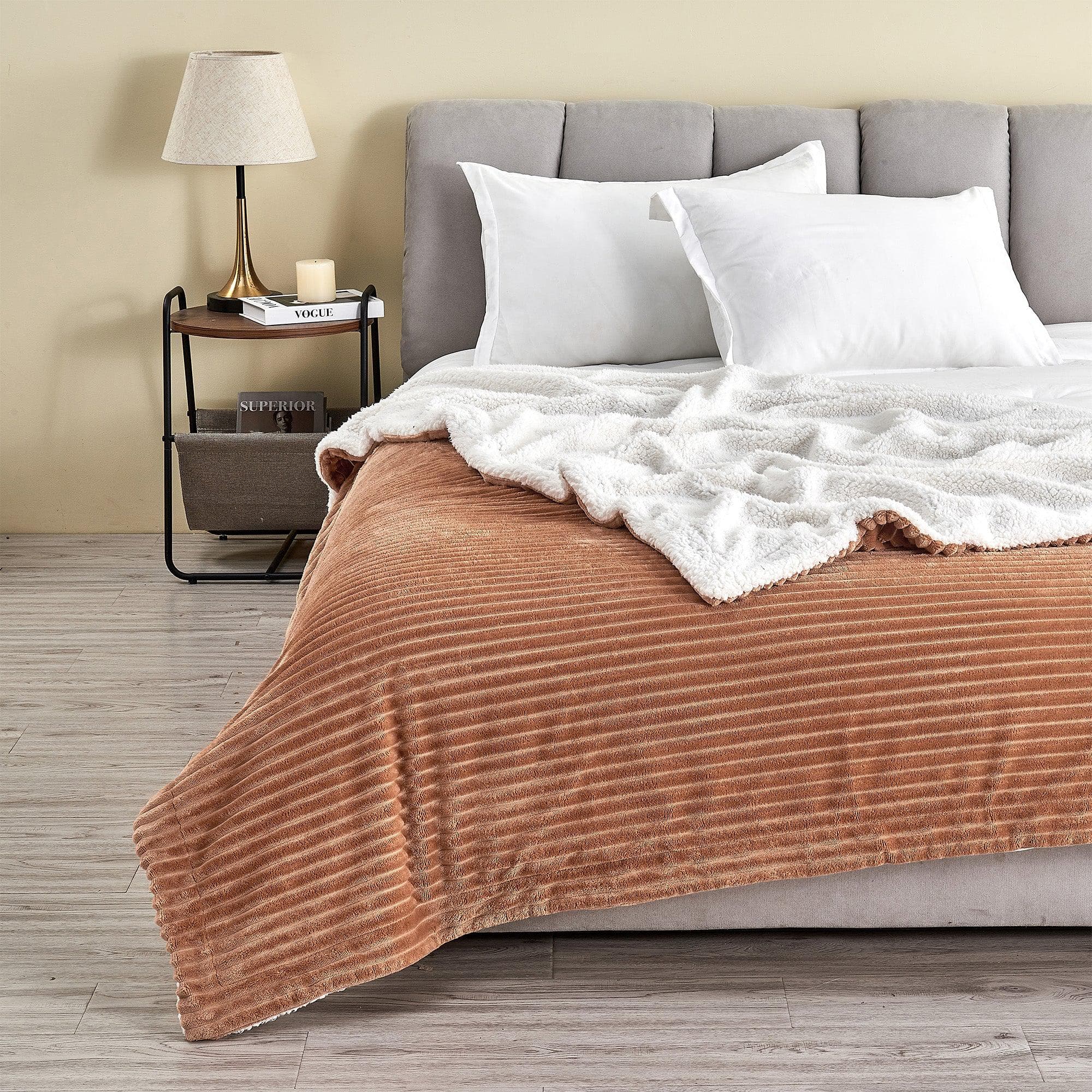 Ribbed Sherpa Throw Blanket - Corduroy Collection - Rustic Avenue