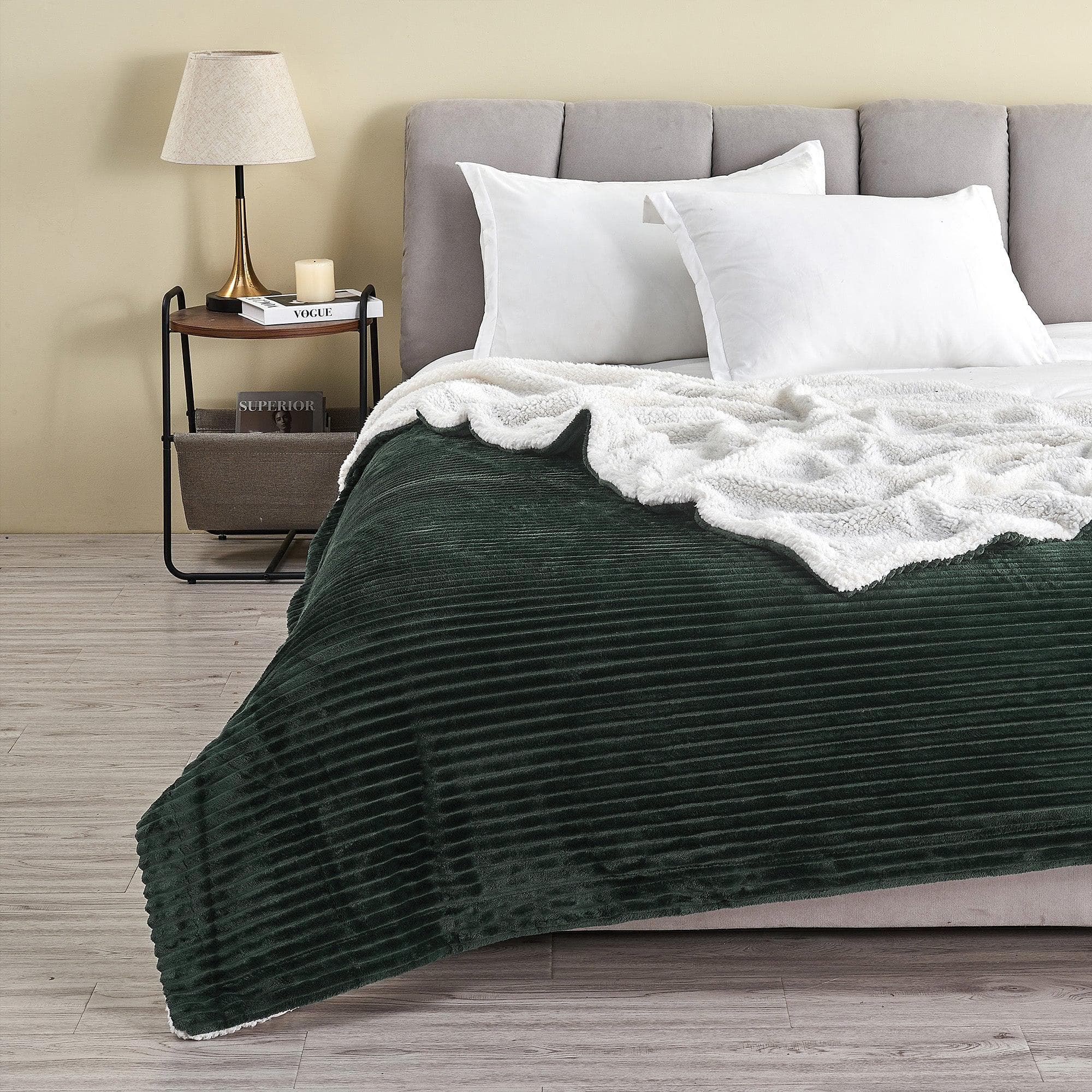 Ribbed Sherpa Throw Blanket - Corduroy Collection - Rustic Avenue