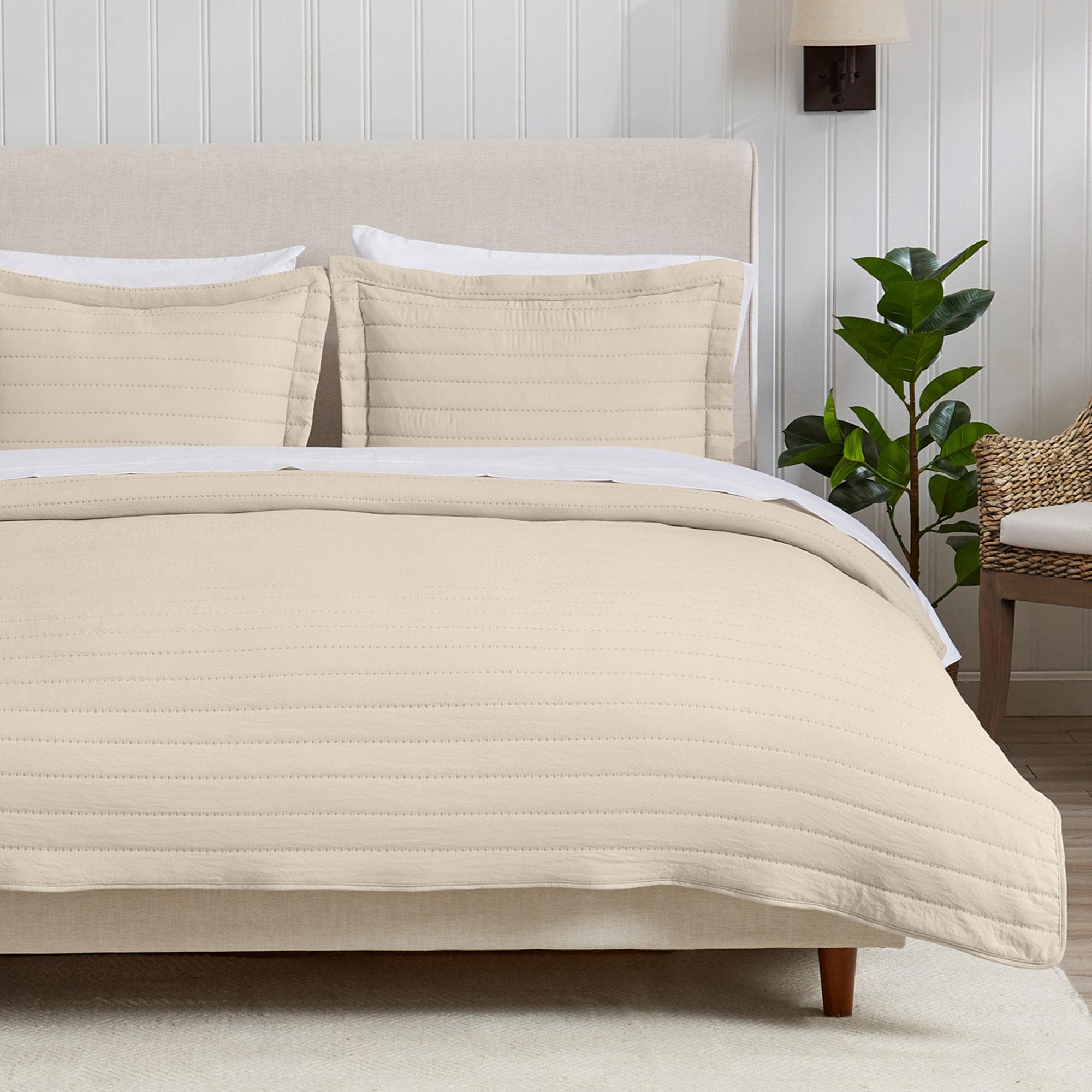 3 - Piece Solid Striped Quilt - Virginia Collection - Rustic Avenue