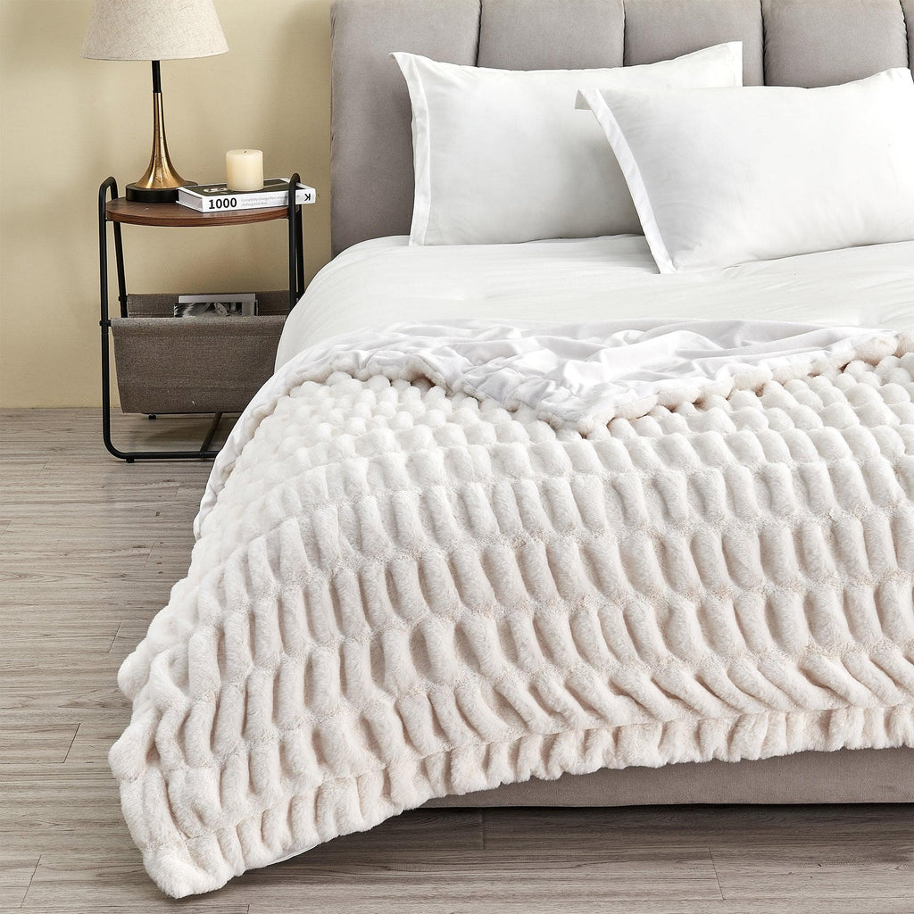 Ruched Faux Fur Throw Blanket - Alondra Collection - Rustic Avenue