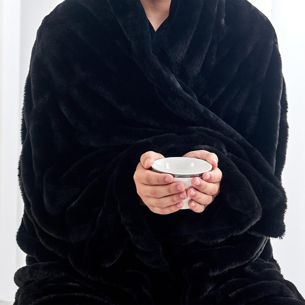 Ruched Faux Fur Throw Blanket - Alondra Collection - Rustic Avenue