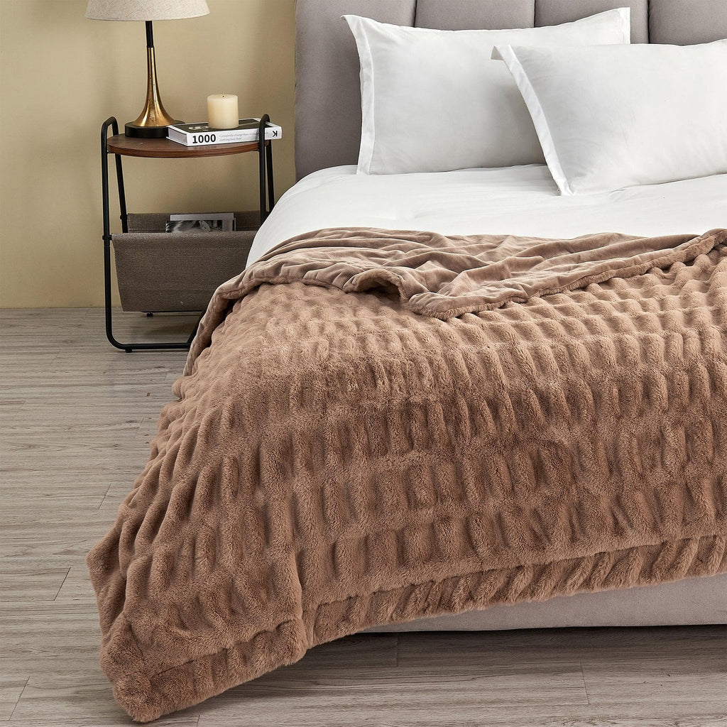 Ruched Faux Fur Throw Blanket - Alondra Collection - Rustic Avenue