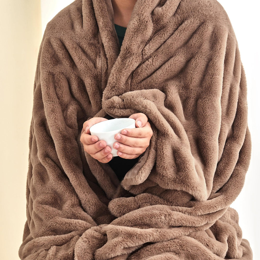 Ruched Faux Fur Throw Blanket - Alondra Collection - Rustic Avenue