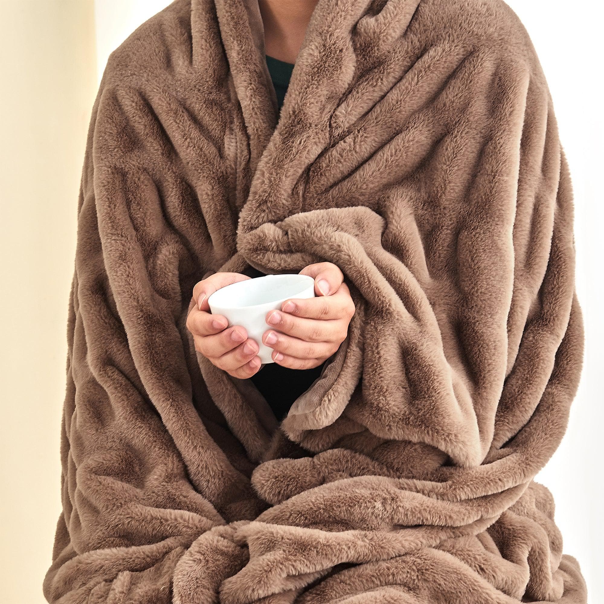 Ruched Faux Fur Throw Blanket - Alondra Collection - Rustic Avenue