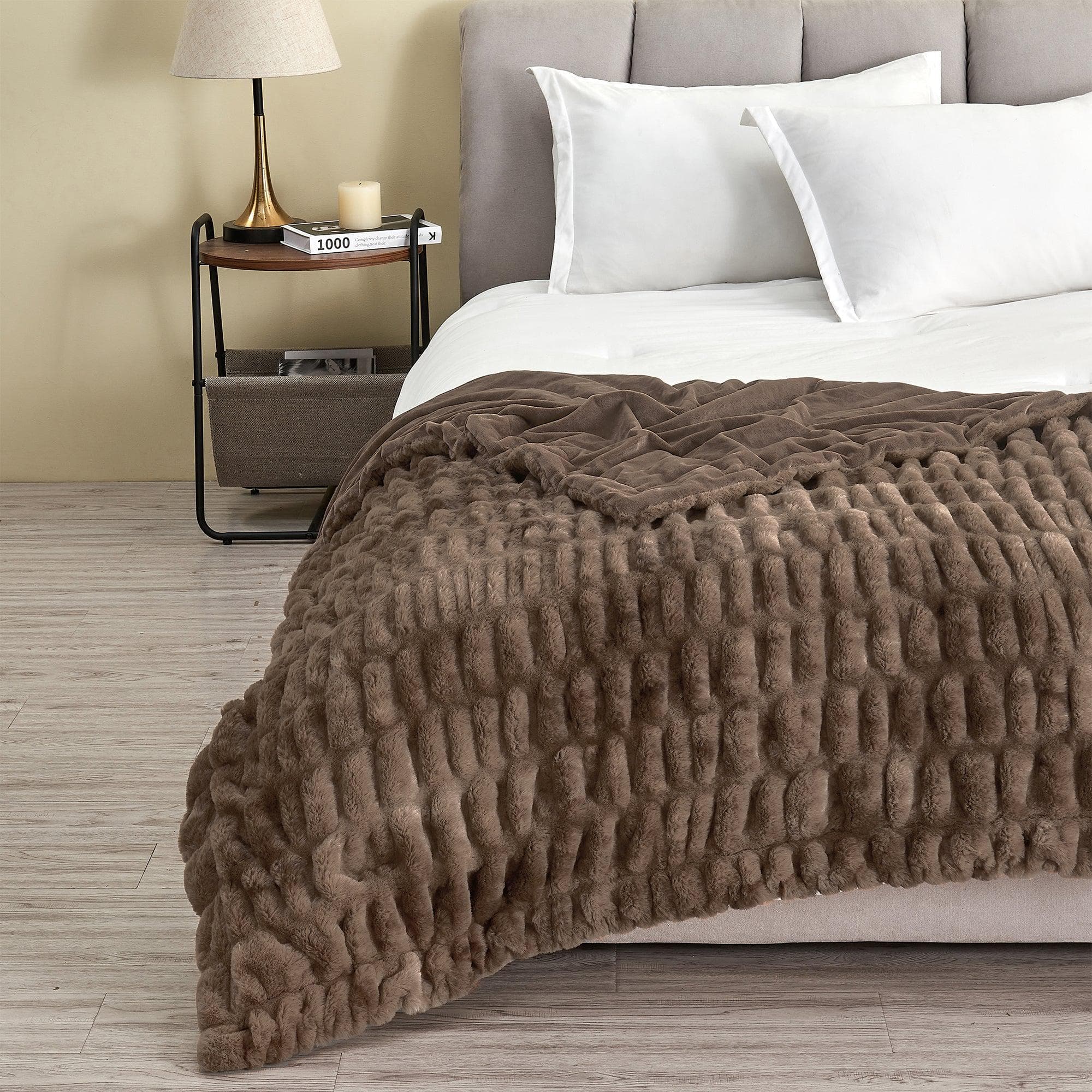 Ruched Faux Fur Throw Blanket - Alondra Collection - Rustic Avenue