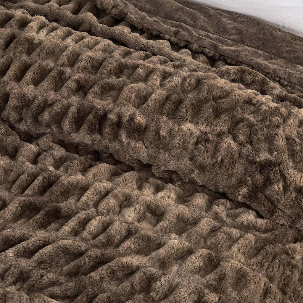 Ruched Faux Fur Throw Blanket - Alondra Collection - Rustic Avenue