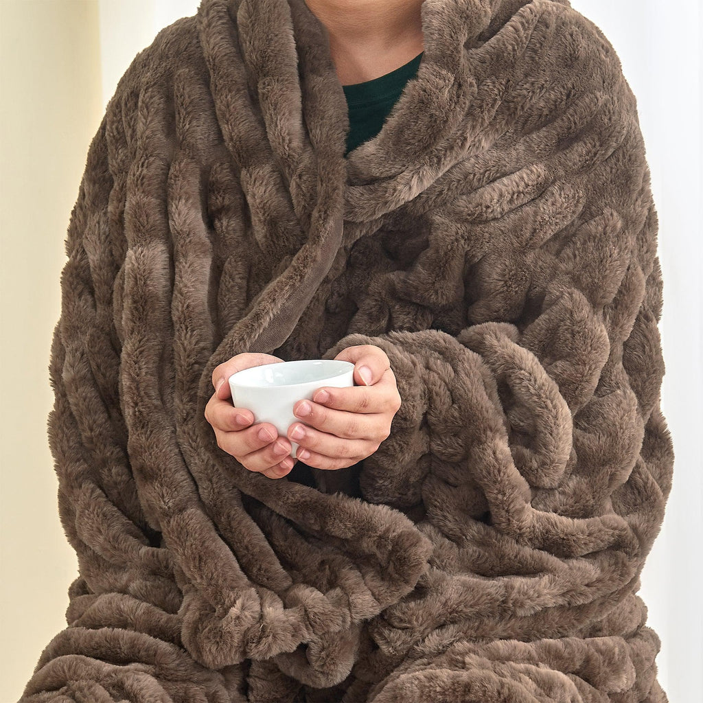 Ruched Faux Fur Throw Blanket - Alondra Collection - Rustic Avenue