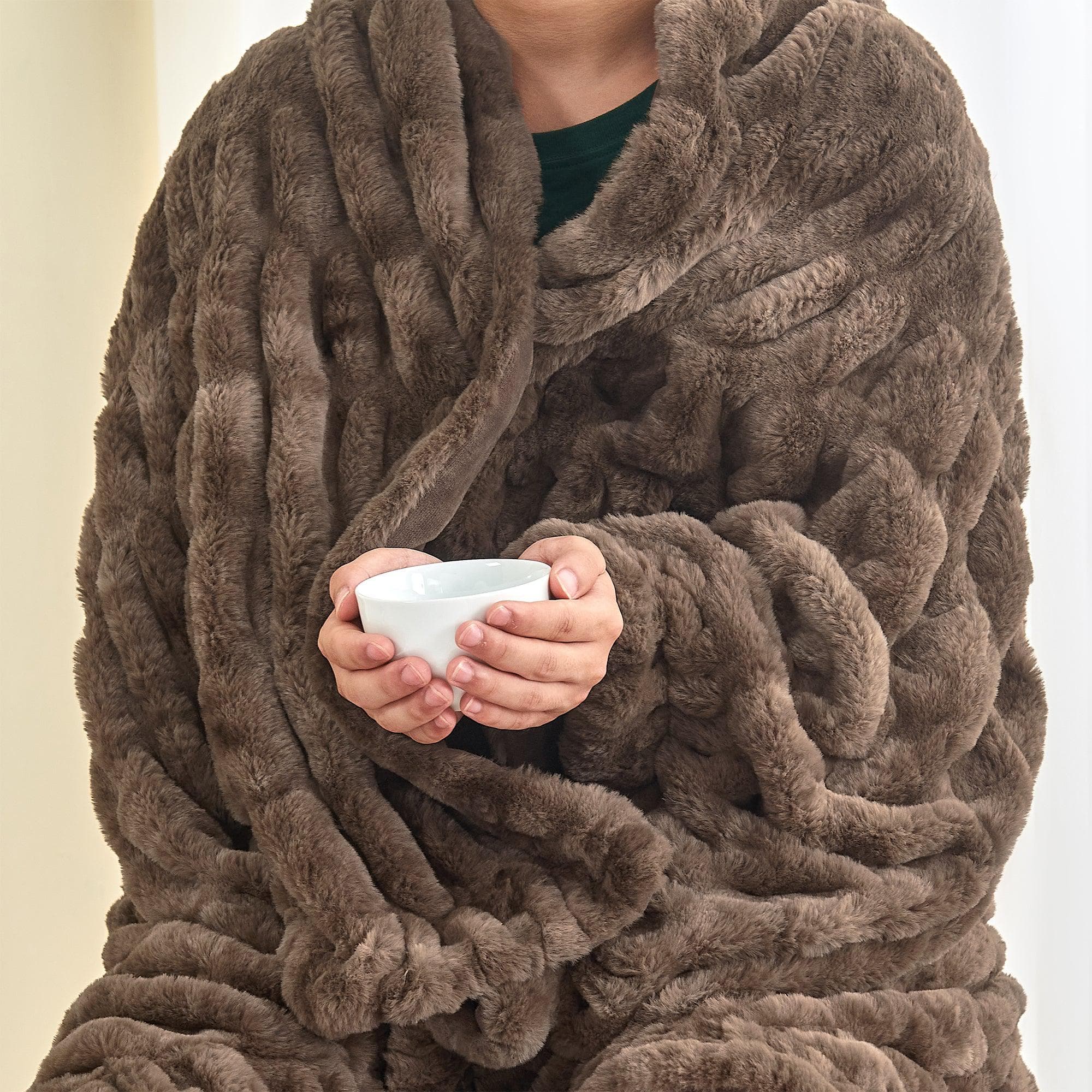 Ruched Faux Fur Throw Blanket - Alondra Collection - Rustic Avenue