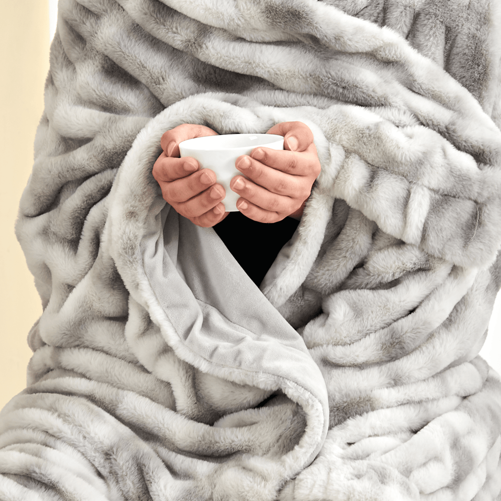 Ruched Faux Fur Throw Blanket - Alondra Collection - Rustic Avenue