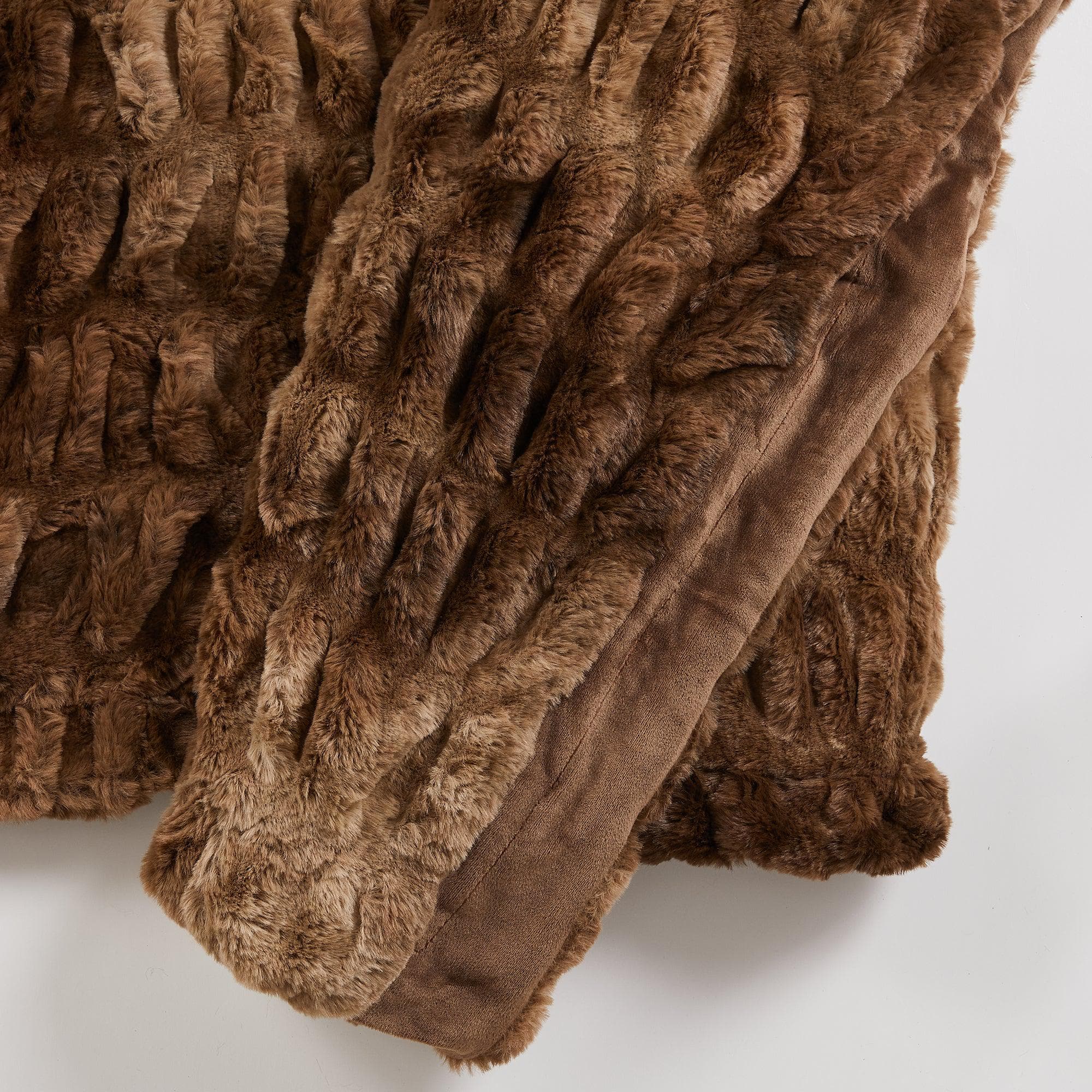Ruched Faux Fur Throw Blanket - Alondra Collection - Rustic Avenue
