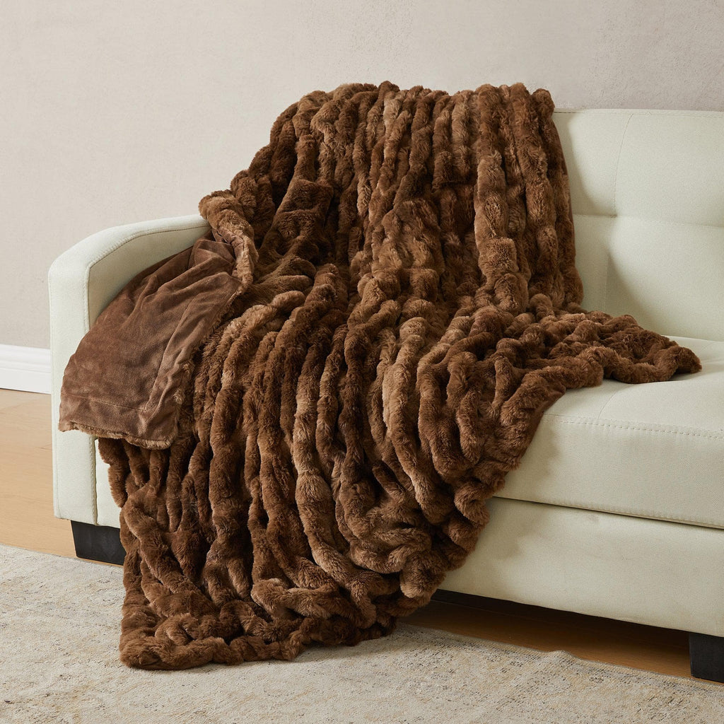 Ruched Faux Fur Throw Blanket - Alondra Collection - Rustic Avenue
