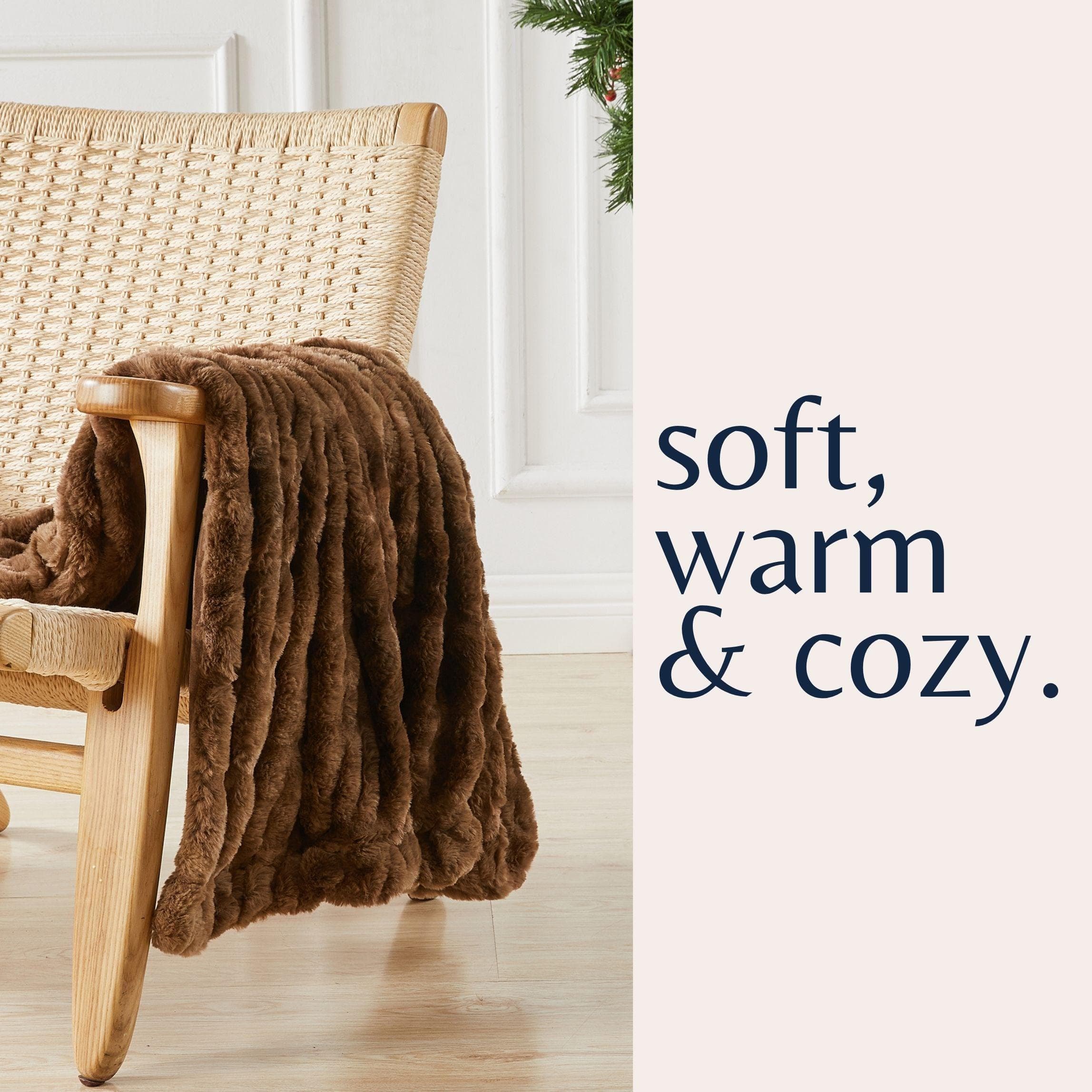 Ruched Faux Fur Throw Blanket - Alondra Collection - Rustic Avenue