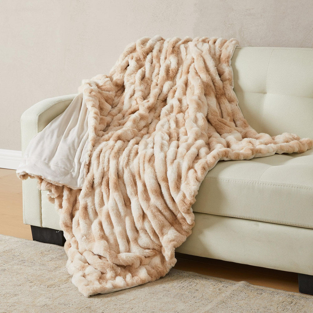Ruched Faux Fur Throw Blanket - Alondra Collection - Rustic Avenue