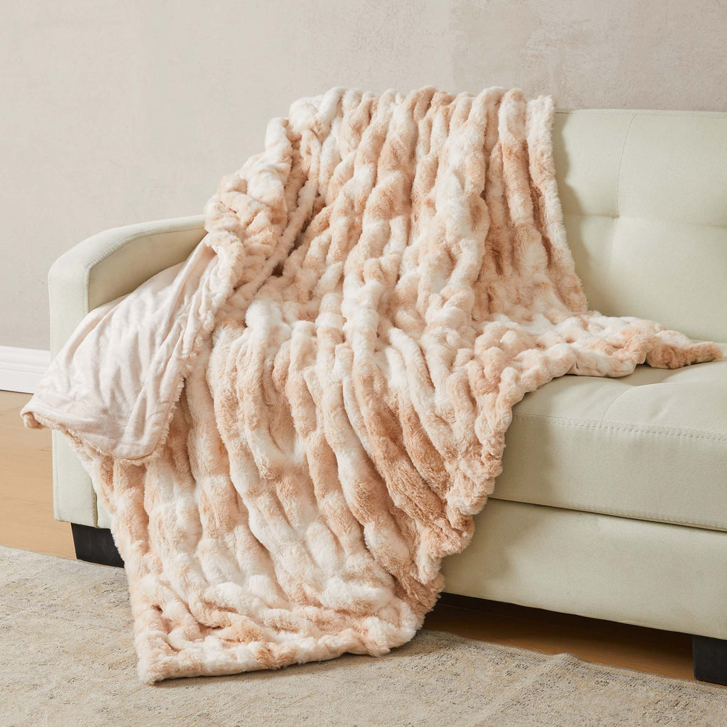 Ruched Faux Fur Throw Blanket - Alondra Collection - Rustic Avenue