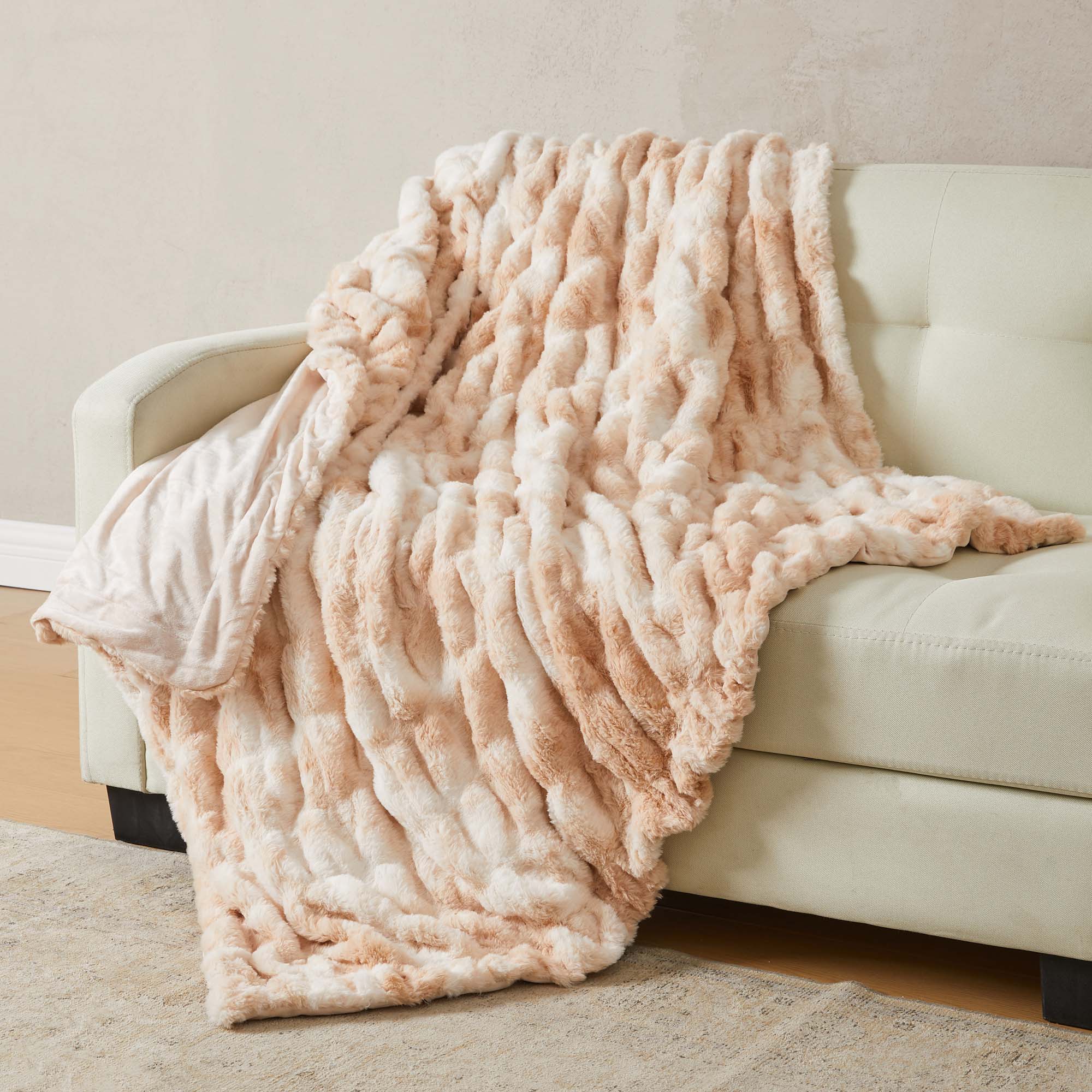 Ruched Faux Fur Throw Blanket - Alondra Collection - Rustic Avenue