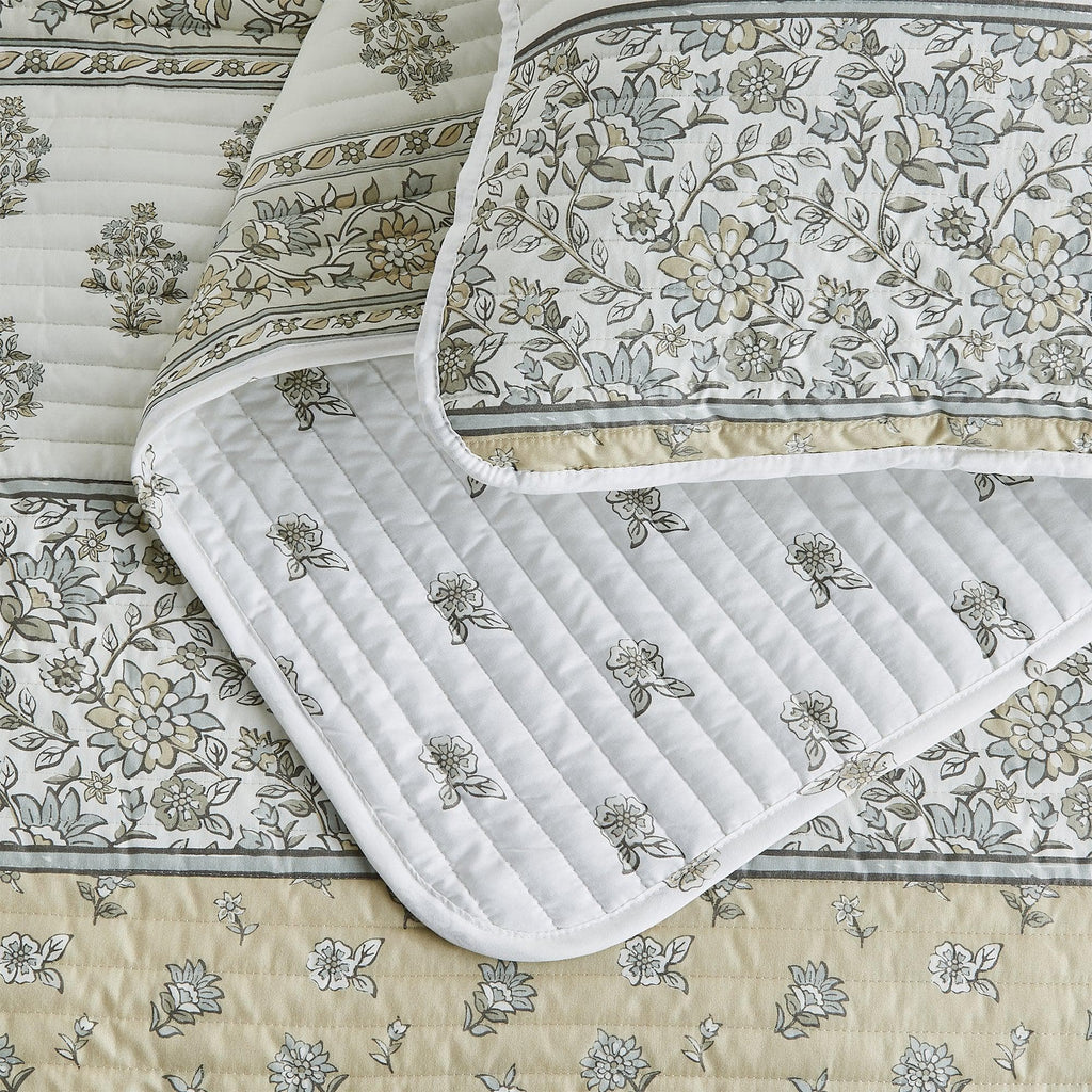 Floral Striped Microfiber Quilt Set - Hermine Collection - Rustic Avenue