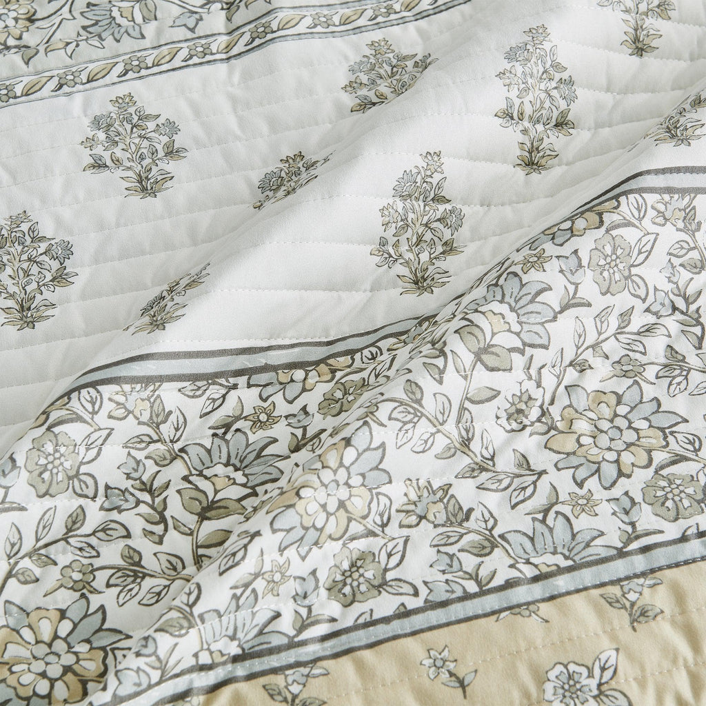 Floral Striped Microfiber Quilt Set - Hermine Collection - Rustic Avenue