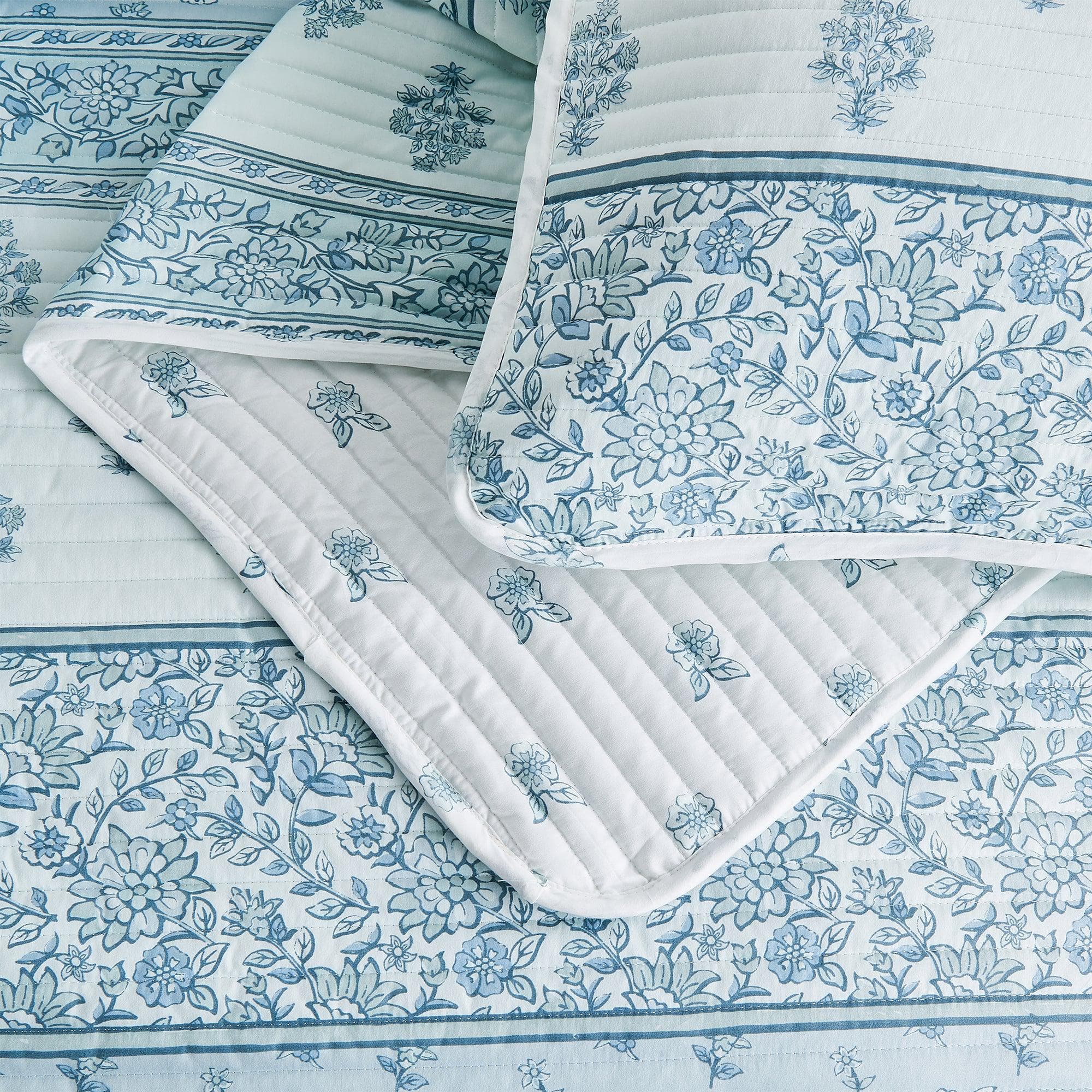 Floral Striped Microfiber Quilt Set - Hermine Collection - Rustic Avenue