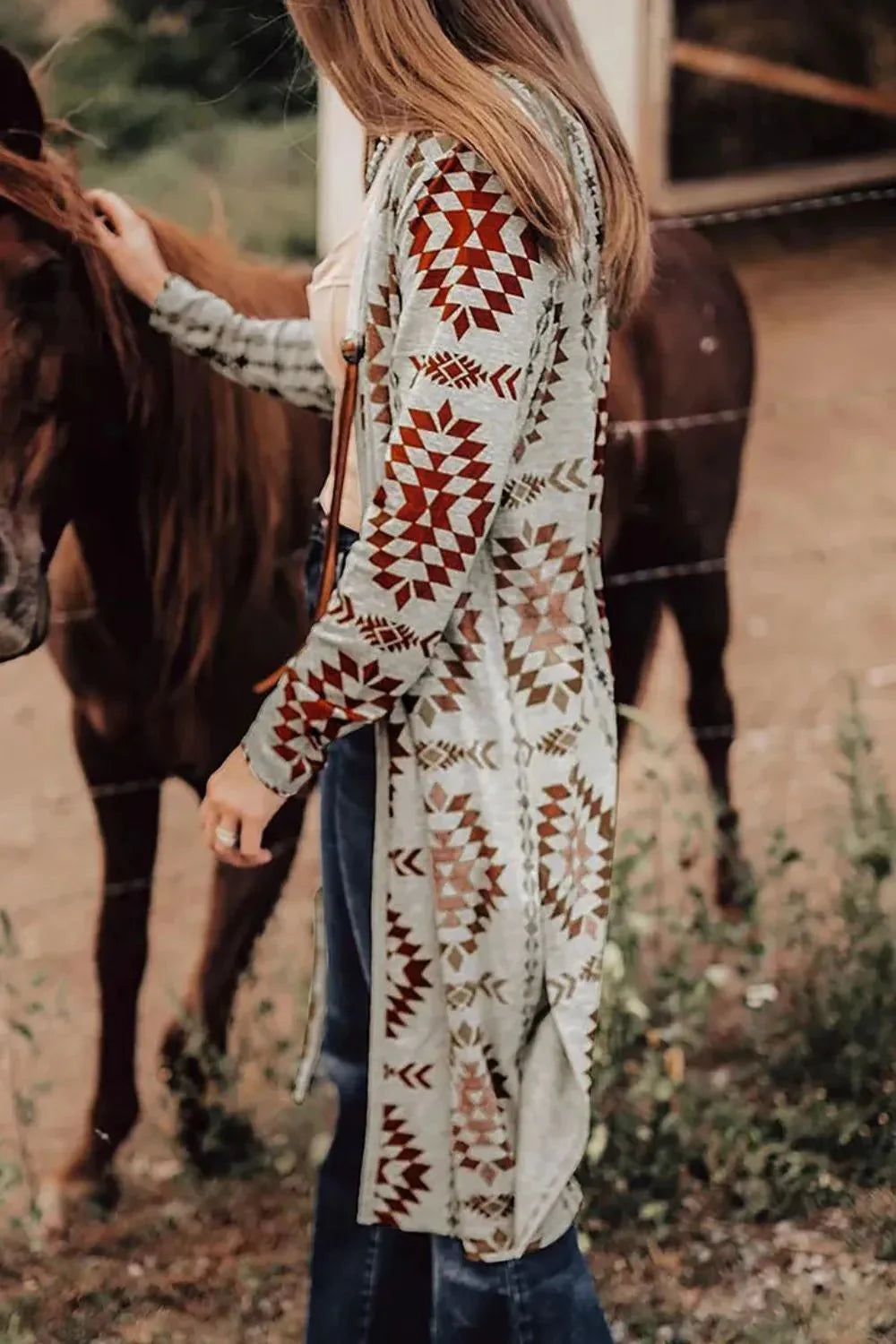 Haley Tribal Print Long Sleeve Duster
