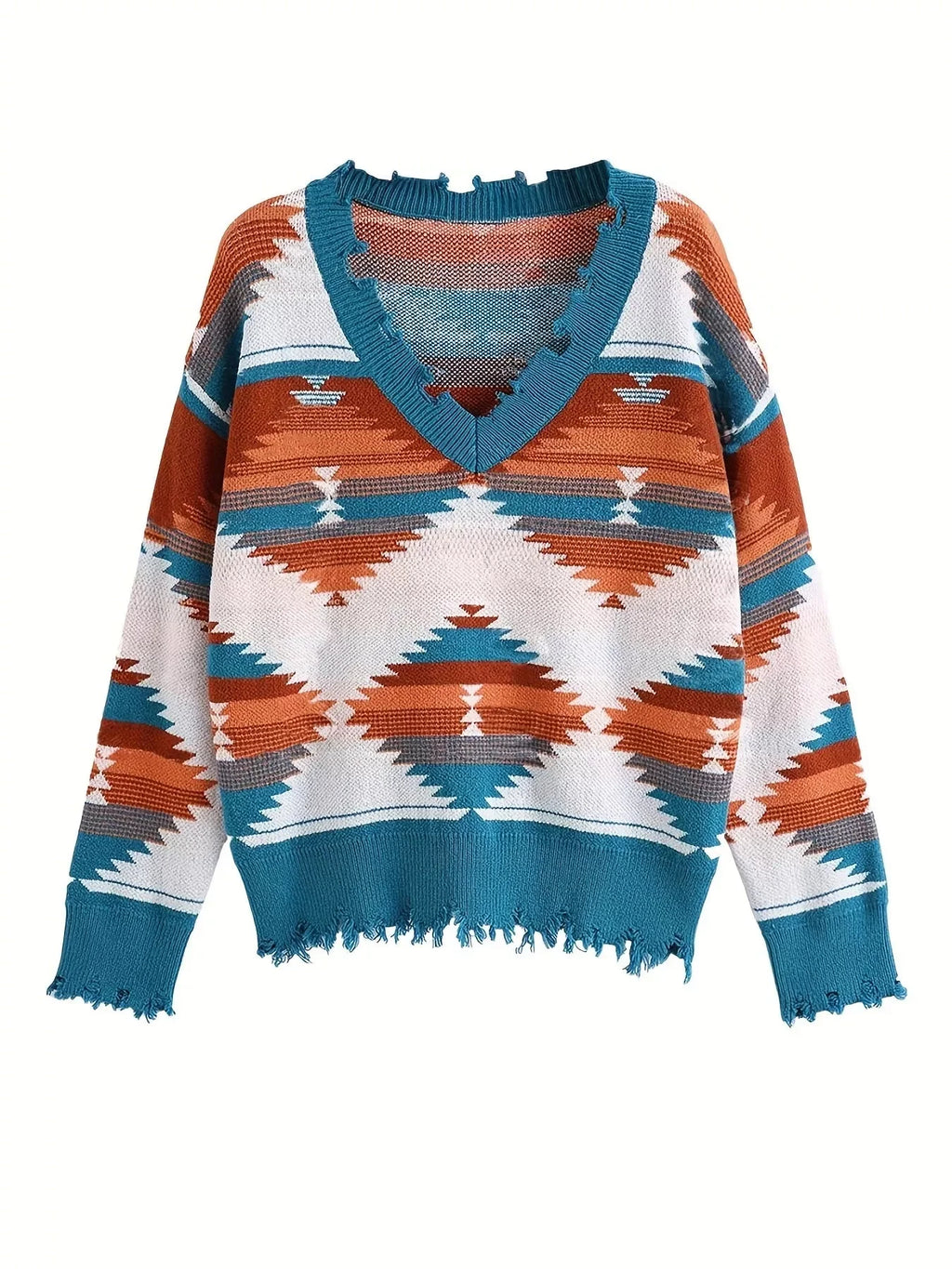 Heidi Frayed Hem V-Neck Long Sleeve Sweater