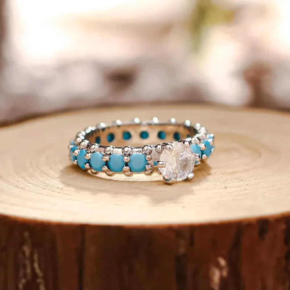 Inlaid Turquoise Zircon 925 Sterling Silver Ring
