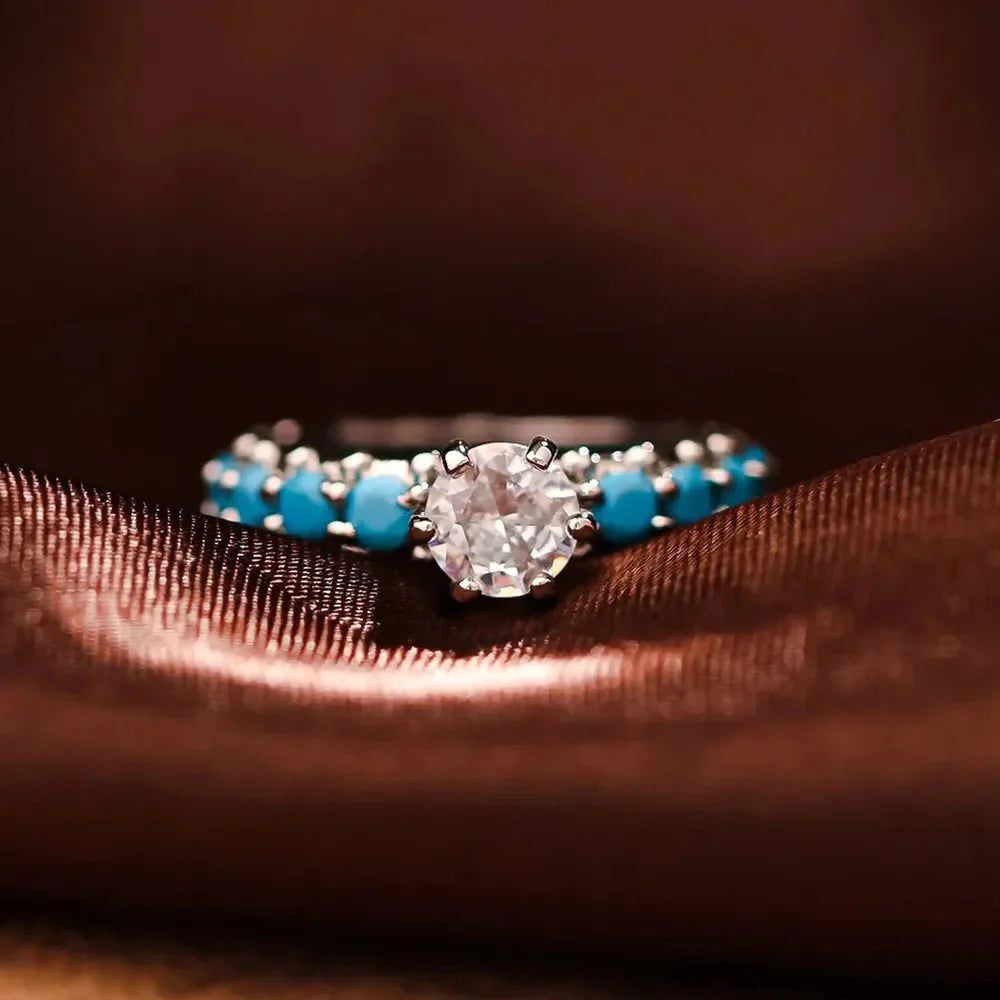 Inlaid Turquoise Zircon 925 Sterling Silver Ring