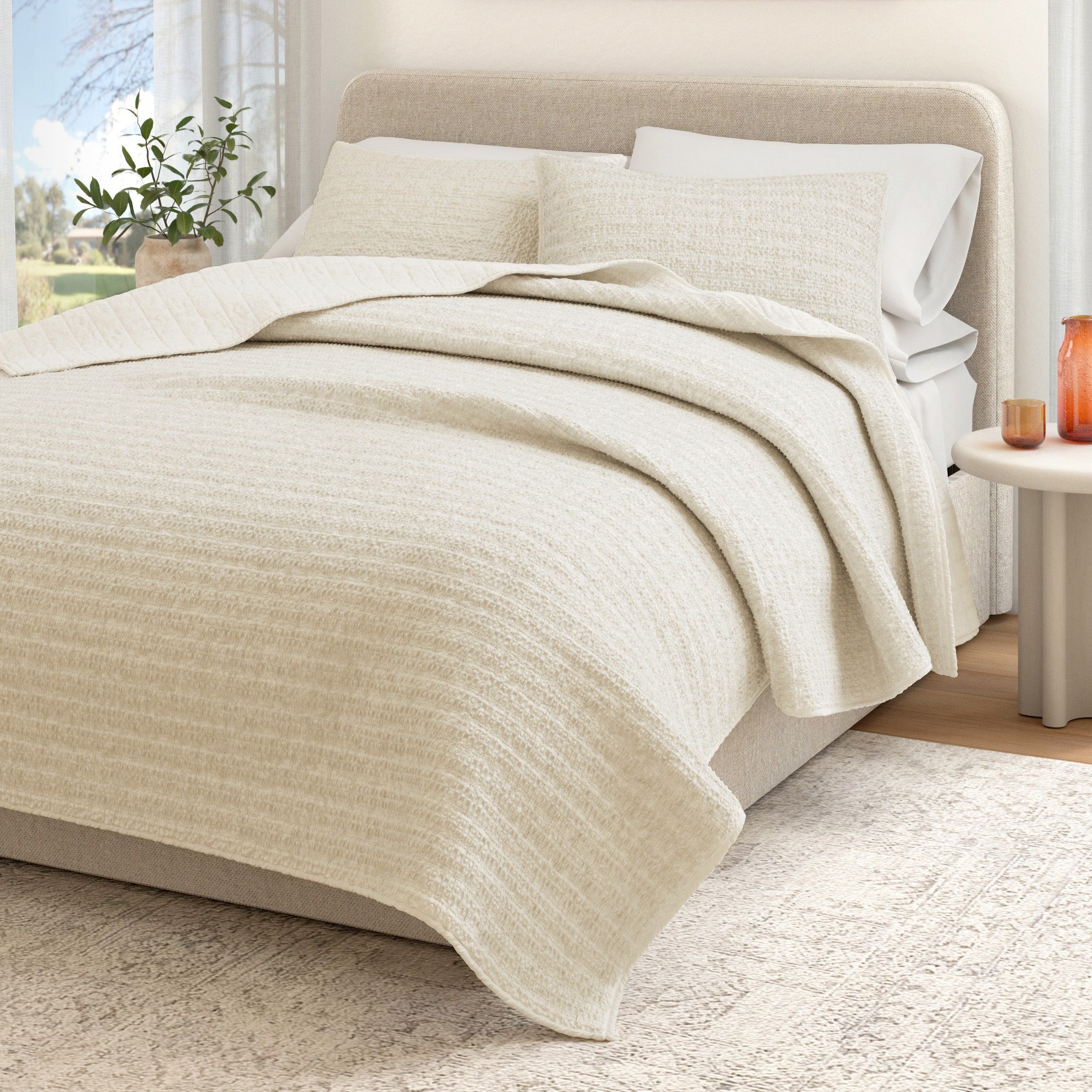 100% Cotton Honeycomb Waffle Garment Washed Quilt Set - Genevieve Collection - Rustic Avenue