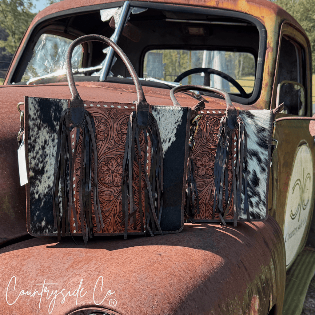 Jesse Conceal Carry Cowhide and Tooled Leather Handbag - Rustic Avenue