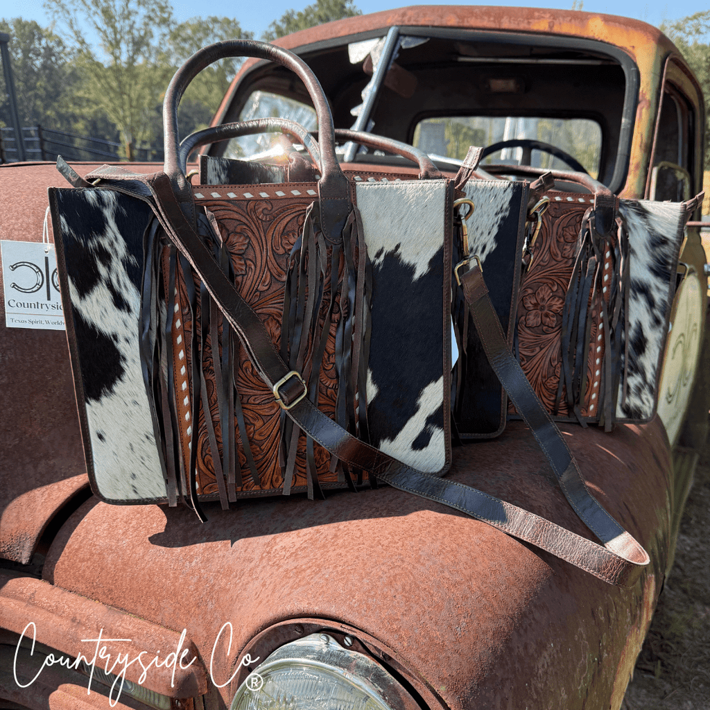 Jesse Conceal Carry Cowhide and Tooled Leather Handbag - Rustic Avenue