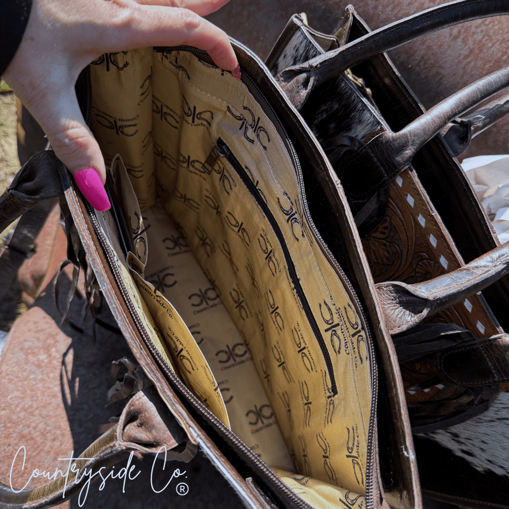 Jesse Conceal Carry Cowhide and Tooled Leather Handbag - Rustic Avenue