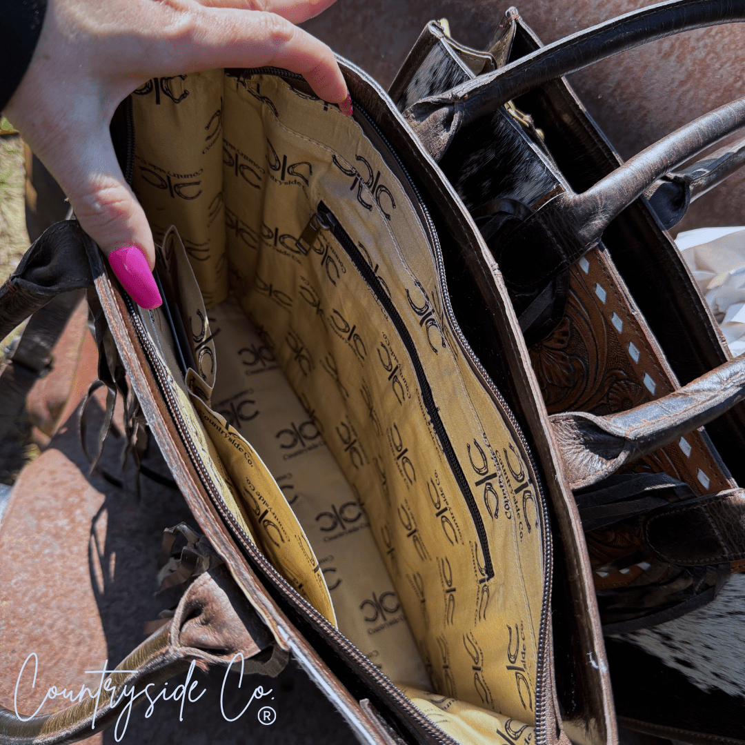 Jesse Conceal Carry Cowhide and Tooled Leather Handbag - Rustic Avenue