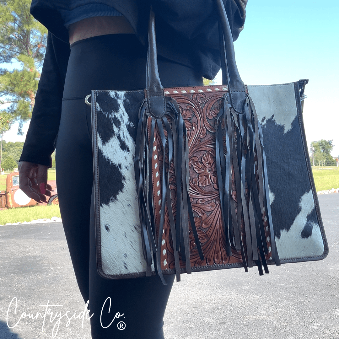 Jesse Conceal Carry Cowhide and Tooled Leather Handbag - Rustic Avenue