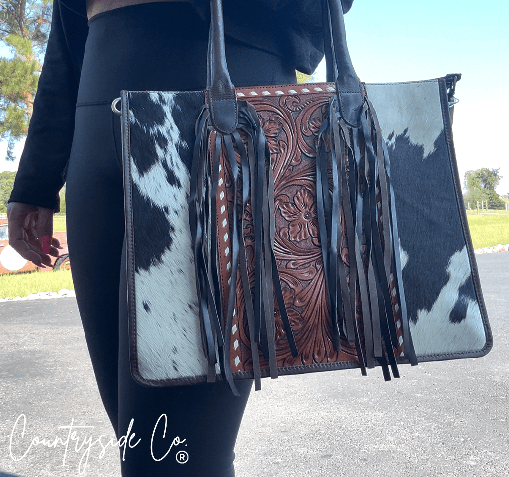 Jesse Conceal Carry Cowhide and Tooled Leather Handbag - Rustic Avenue