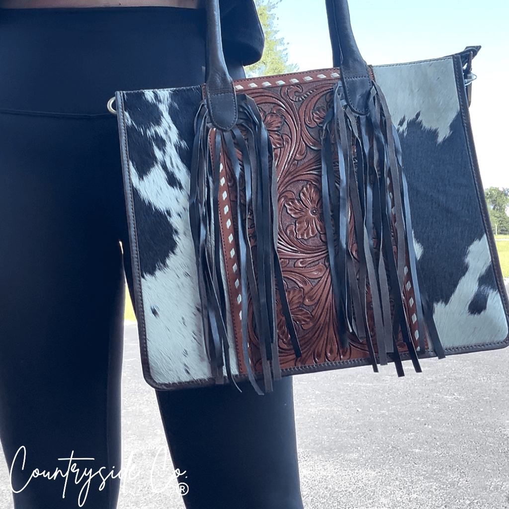 Jesse Conceal Carry Cowhide and Tooled Leather Handbag - Rustic Avenue