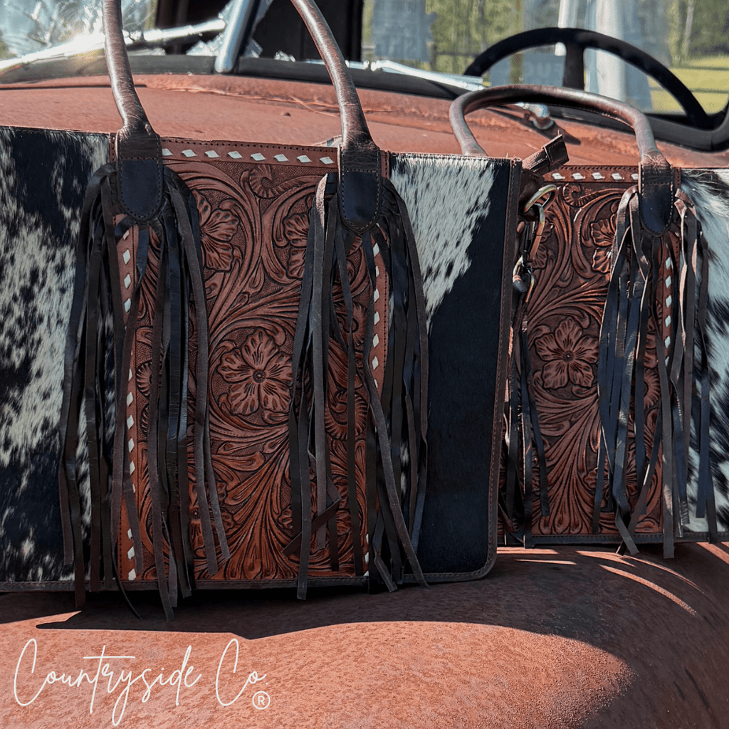 Jesse Conceal Carry Cowhide and Tooled Leather Handbag - Rustic Avenue