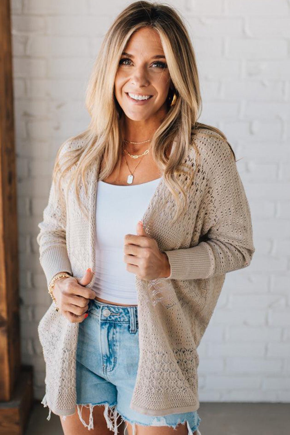 Khaki Knit Open Front Cardigan