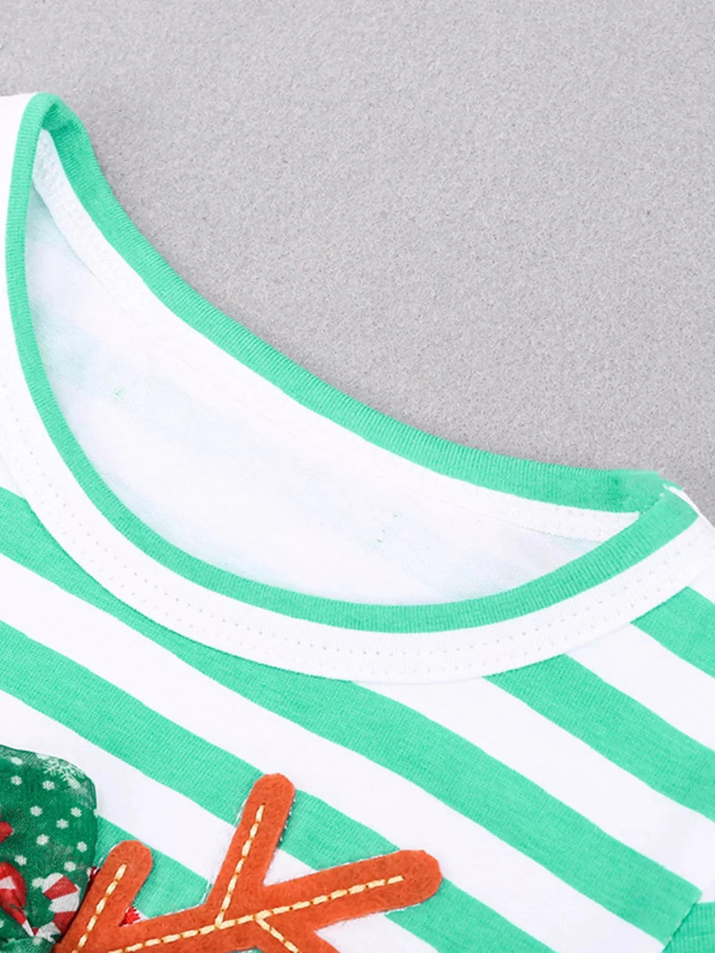 Kid's Christmas Reindeer Applique Striped Long Sleeve Dress