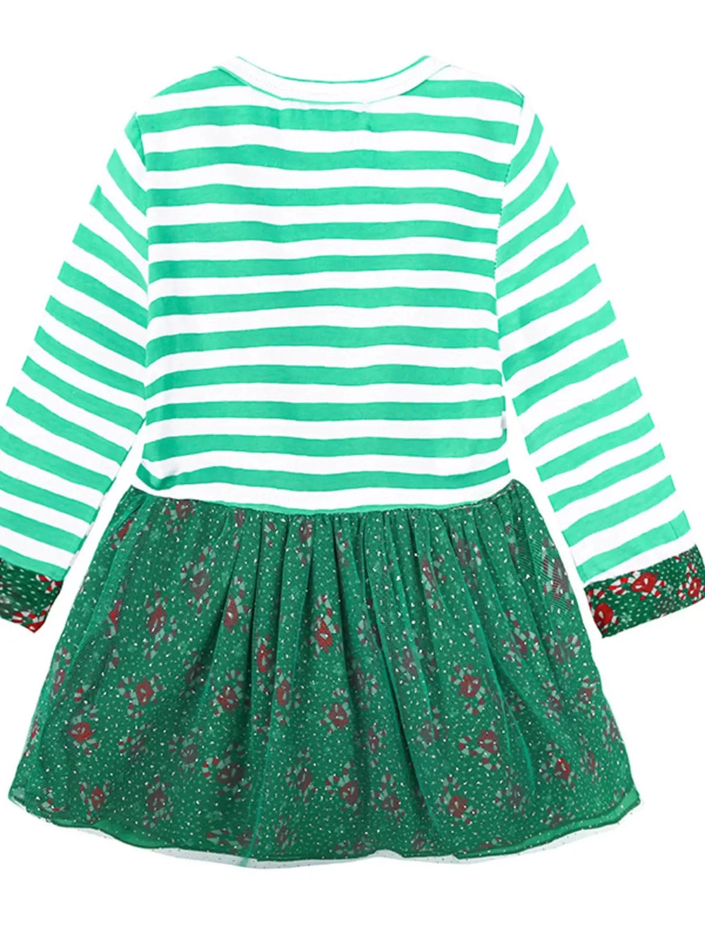 Kid's Christmas Reindeer Applique Striped Long Sleeve Dress