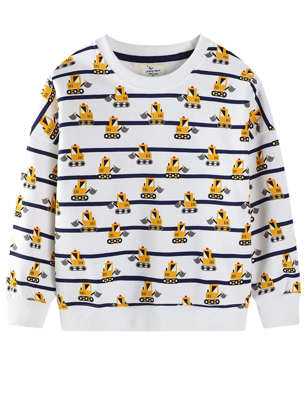 Kids Excavator Print Striped Sweatshirt