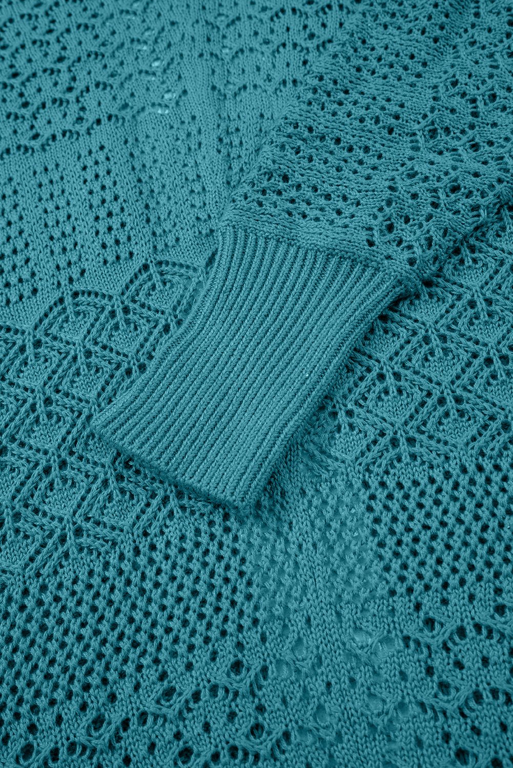 Lapis Mix Pattern Hollow Knit Open Front Cardigan