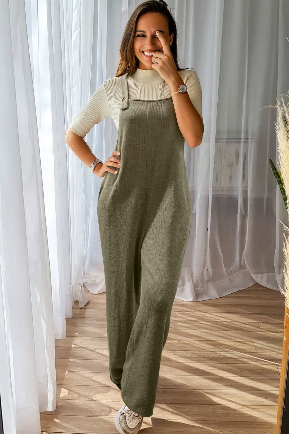 Laurel Green Knit Overall Jumpsuit