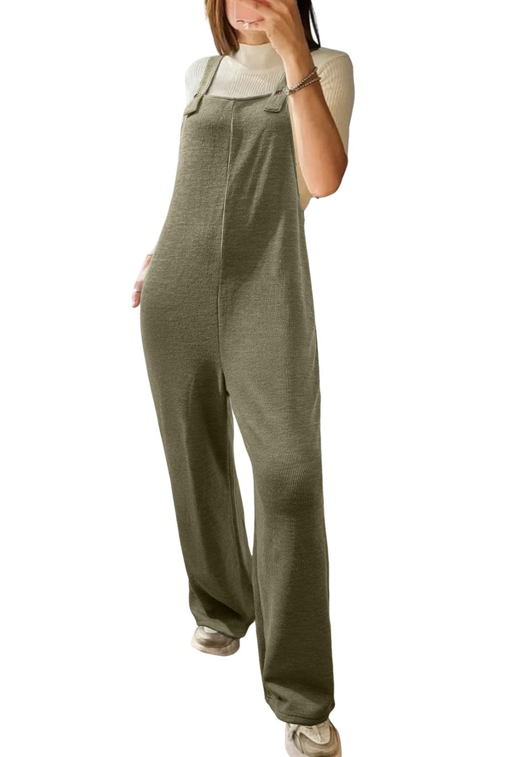 Laurel Green Knit Overall Jumpsuit