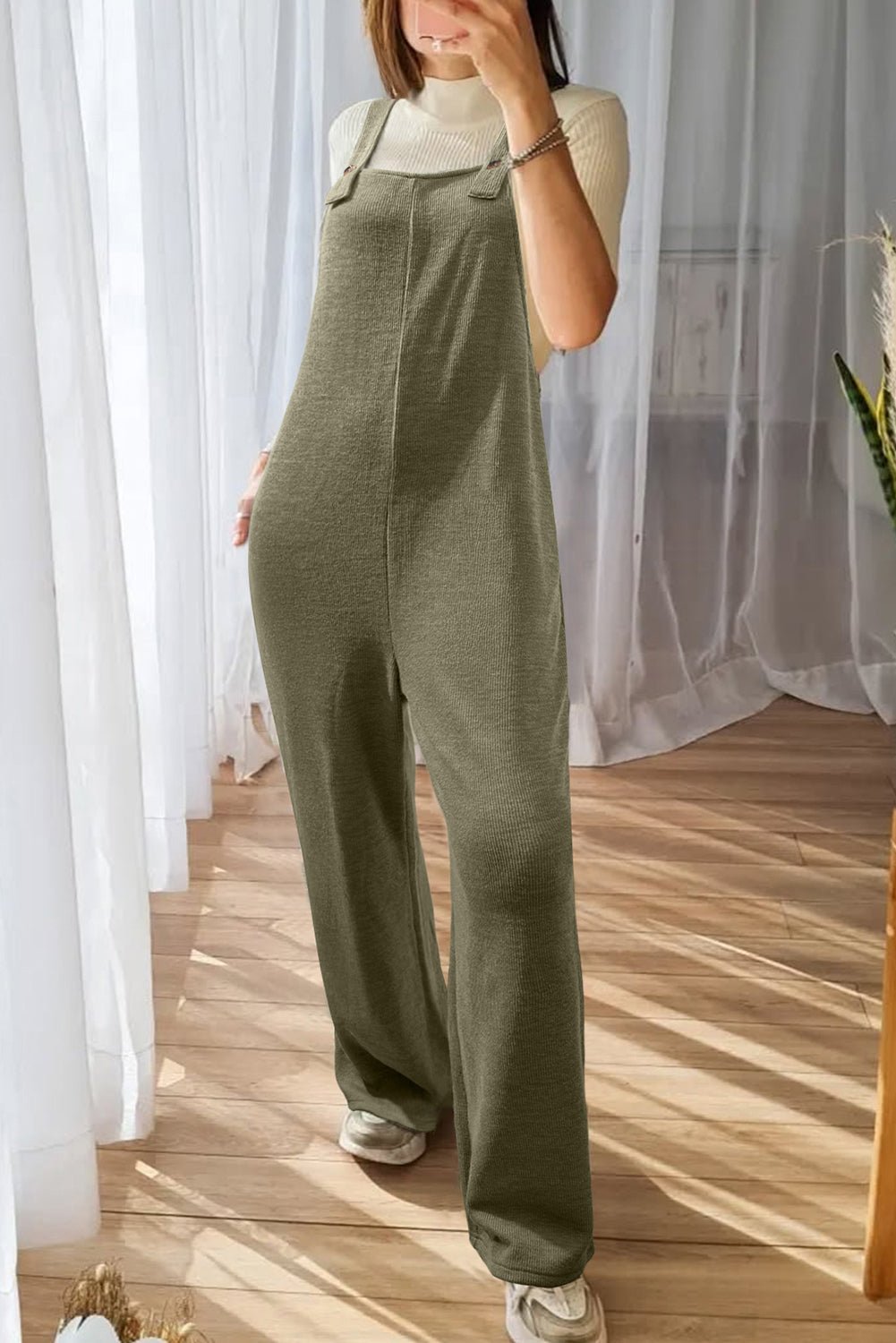 Laurel Green Knit Overall Jumpsuit