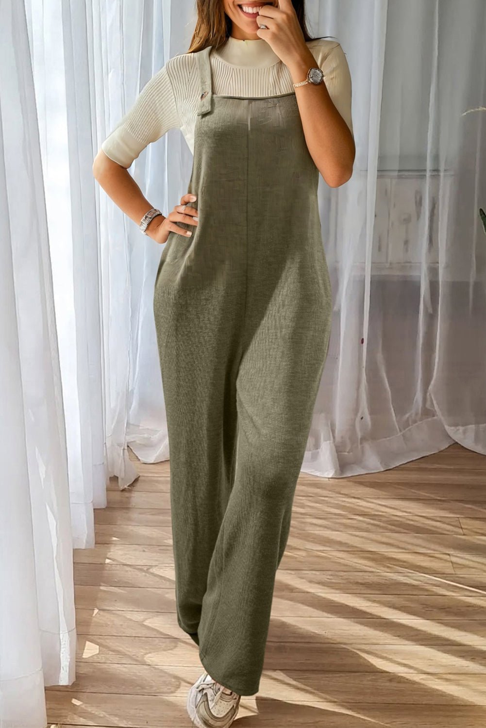 Laurel Green Knit Overall Jumpsuit