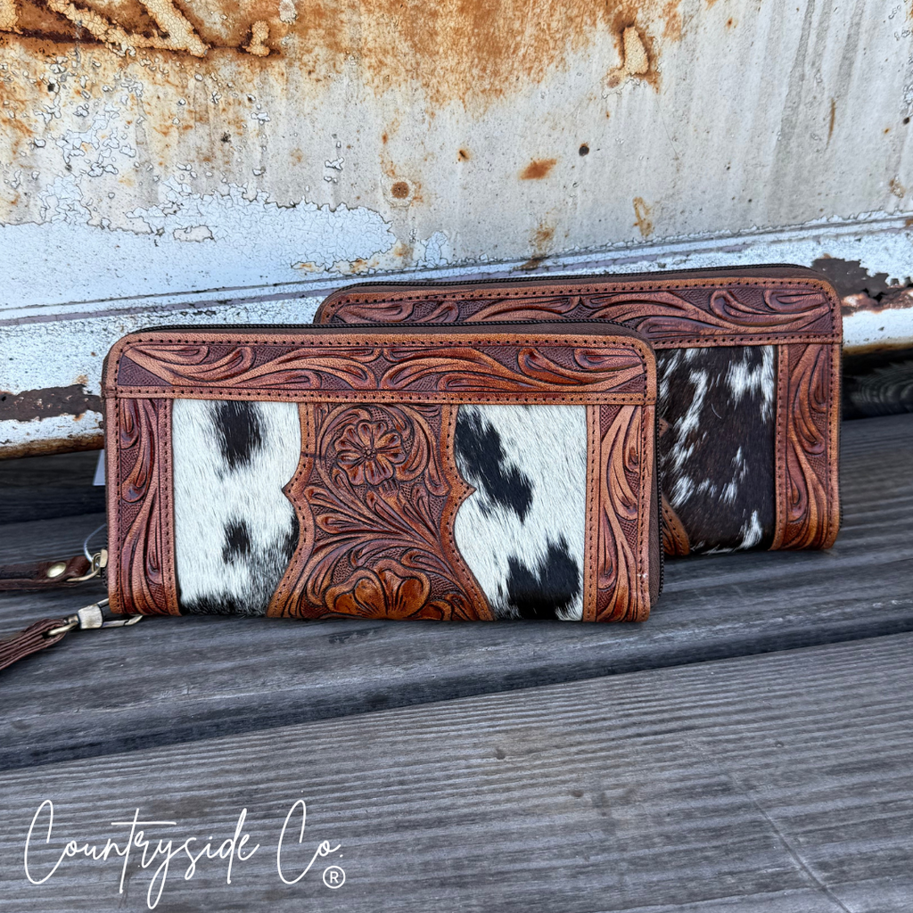 Lucille Cowhide Tooled Leather Wallet Wristlet