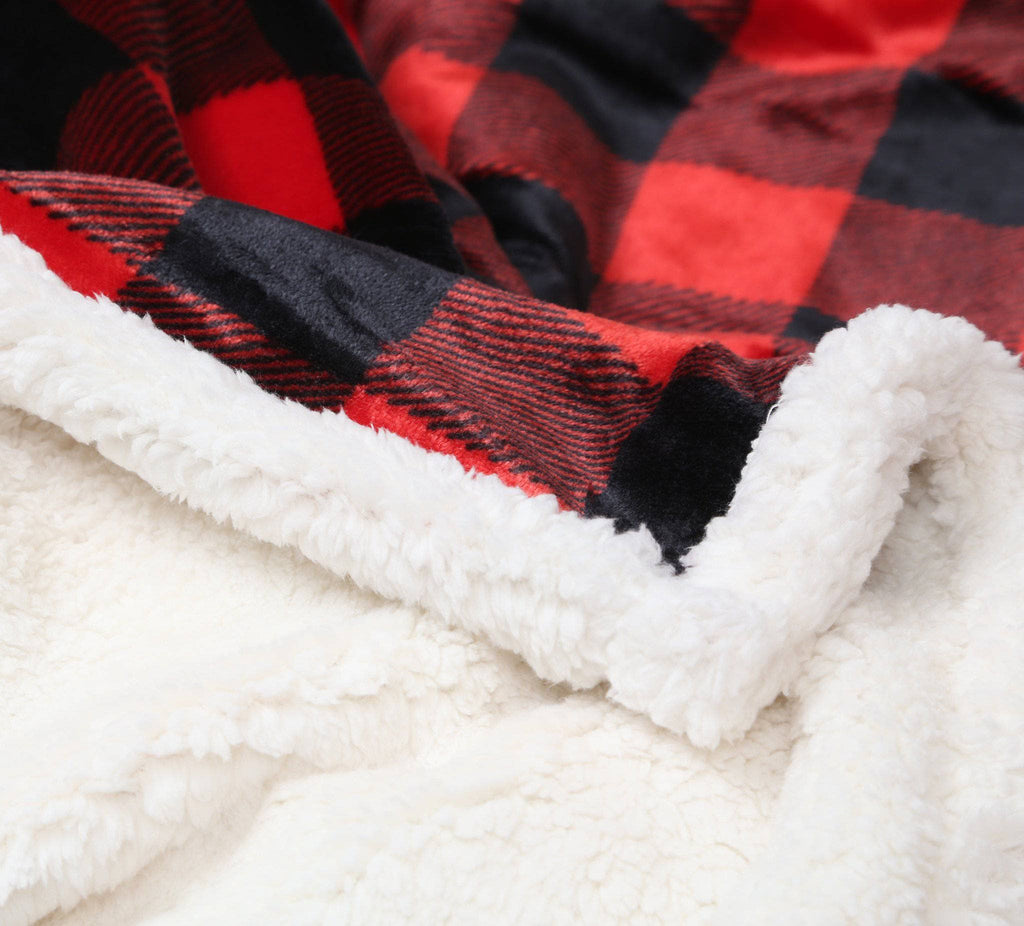 Lumberjack Plaid Plush Fur Sherpa Borrego Fleece Throw Blanket - Rustic Avenue